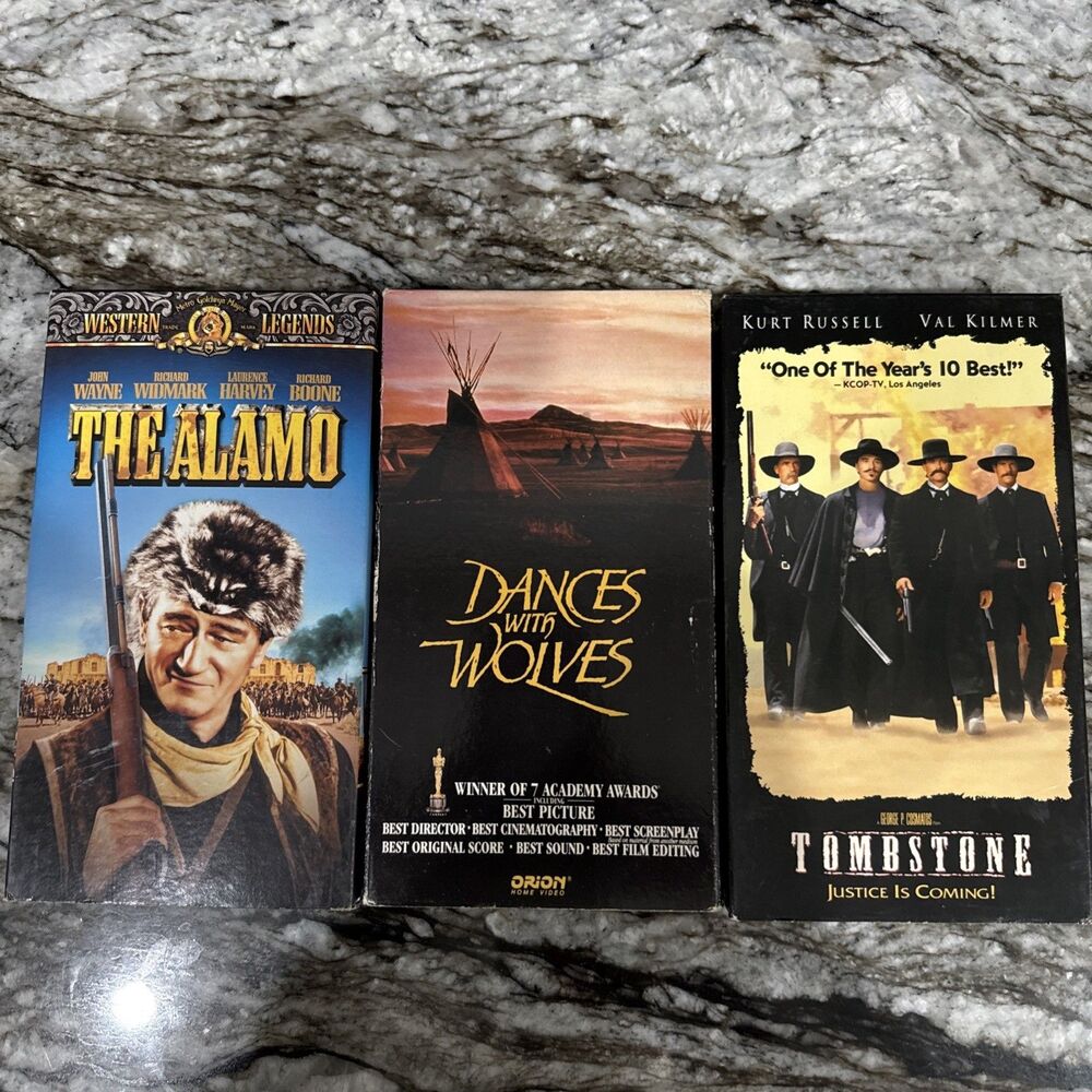 Lot of 3 VHS Westerns: The Alamo, Dances With Wolves & Tombstone